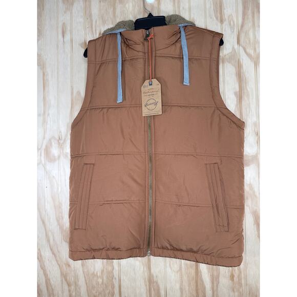 Original Weatherproof Vintage faux fur lined gray hooded brown vest size large - Picture 11 of 11